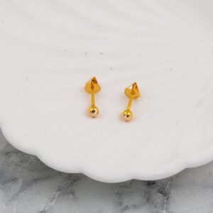 Vidalı 3 mm 14 Ayar Top Altın Küpe
